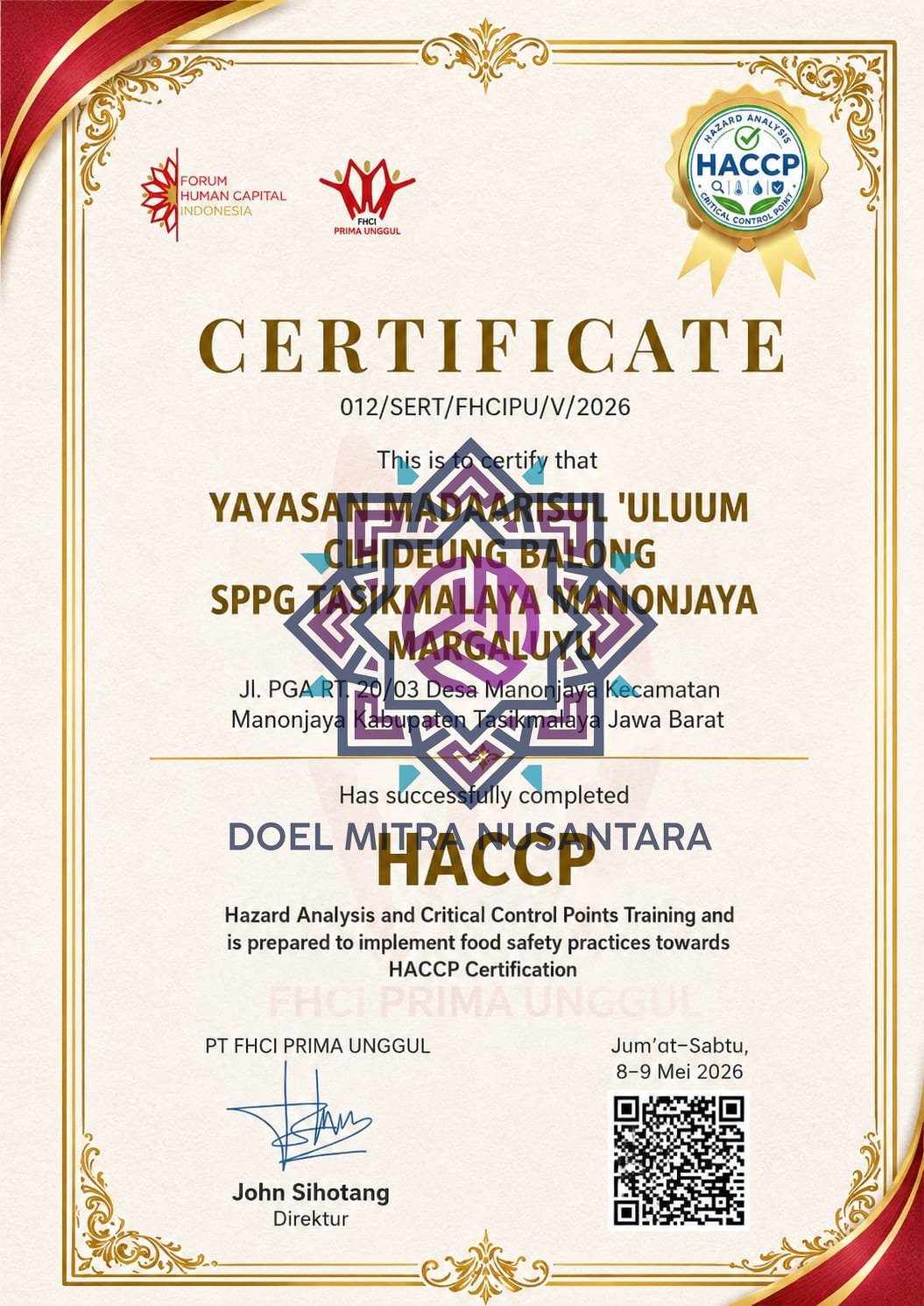 HACCP SPPG TASIKMALAYA MANONJAYA MARGALUYU